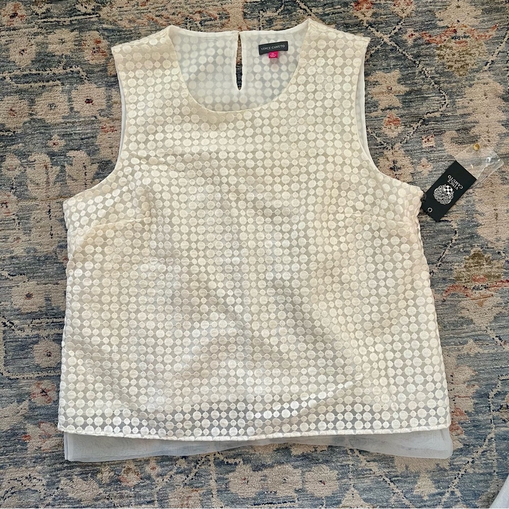 NWT Vince Camuto Sheer Embroidered Sleeveless Top XL